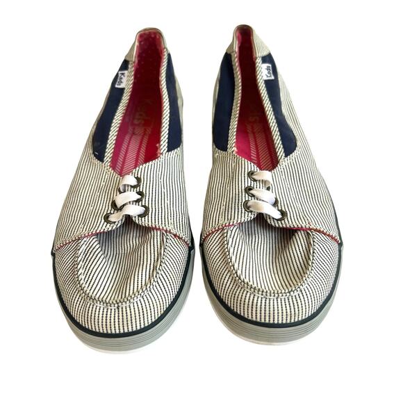Keds Women’s 7.5 Striped Canvas Slip-On Sneakers Red Polka Dot Lining - Picture 1 of 9